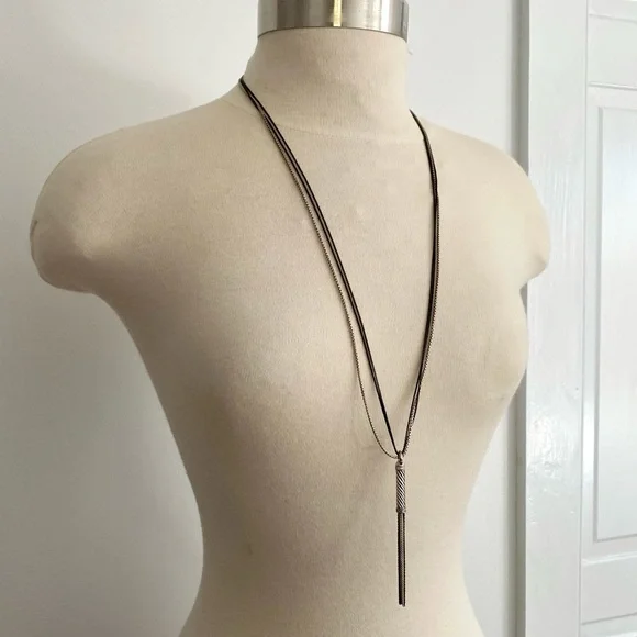 David Yurman Sterling Silver and Black Diamond Tassel Cable Chain Long Necklace - Picture 1 of 15